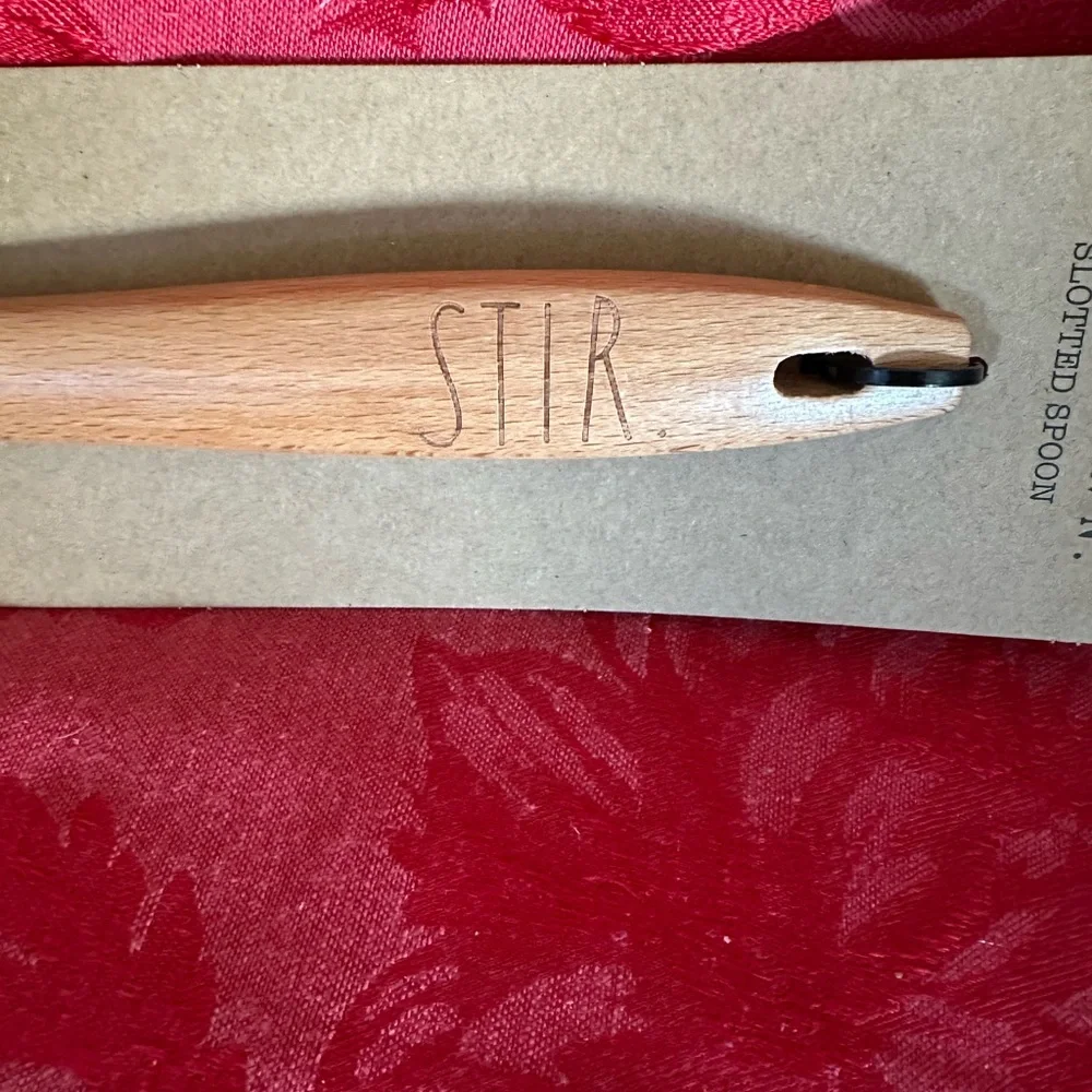 🌵 3/$15 Rae Dunn Wooden Handle Slotted Spoon with 'Stir' Engraving